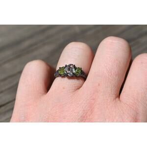 Raw Peridot Ring, Natural Gemstone Engagement Ring